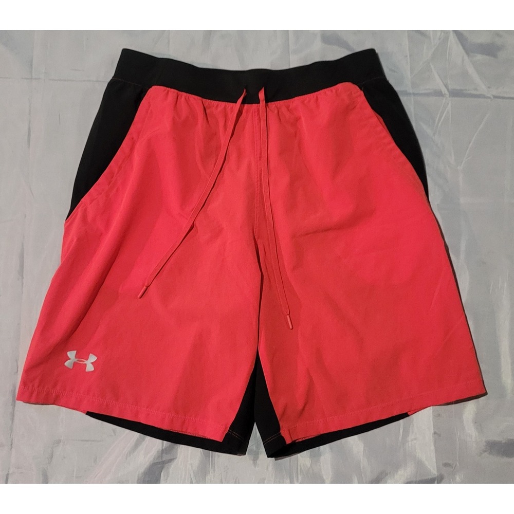 Under Armour Mens Large L Heat Gear‎ 1351191-400 Red Black Athletic Shorts